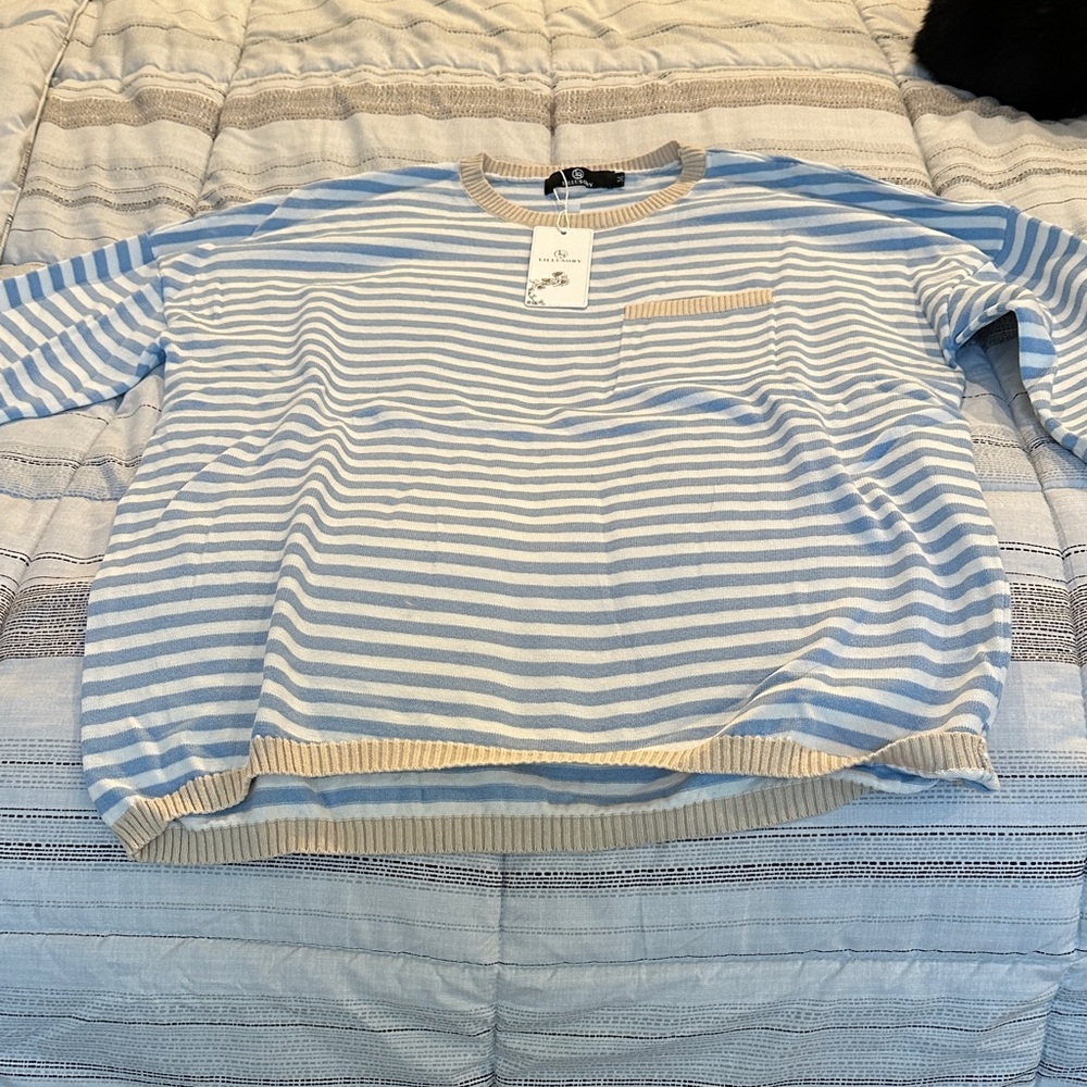 Blue and White Striped Women Top